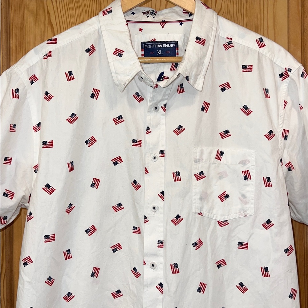 White Patriotic Flag Print Men's Shirt Sz XL